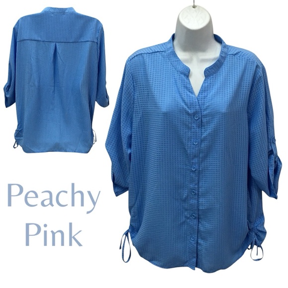 Peachy Pink Button Down Blue Top Blouse - Women’s Medium NWT - Picture 15 of 15